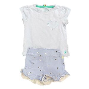 Joules BUNDLE Amara Blue Bee Striped Shorts & Matching Cassie Patch Pocket Tee